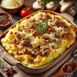 Запеканка с фаршем и грибами
