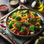 Тёплый салат из брокколи и болгарского перца