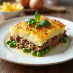 Картофельная запеканка с зелёным горошком и фаршем