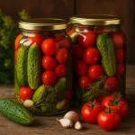 Маринованное ассорти из огурцов и помидоров