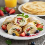 Блинные роллы с начинкой из творога и фруктов