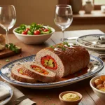 Мясной рулет с перцем и солёными огурцами