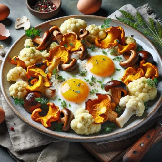 Яичница с лисичками и цветной капустой