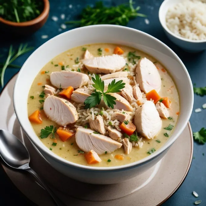 Сливочный суп с курицей и рисом