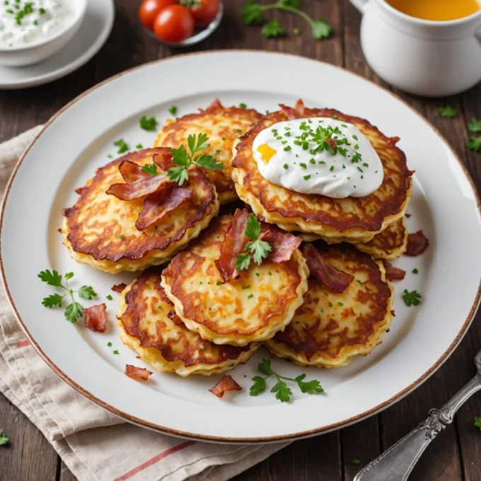 Картофельные оладьи с сыром и беконом