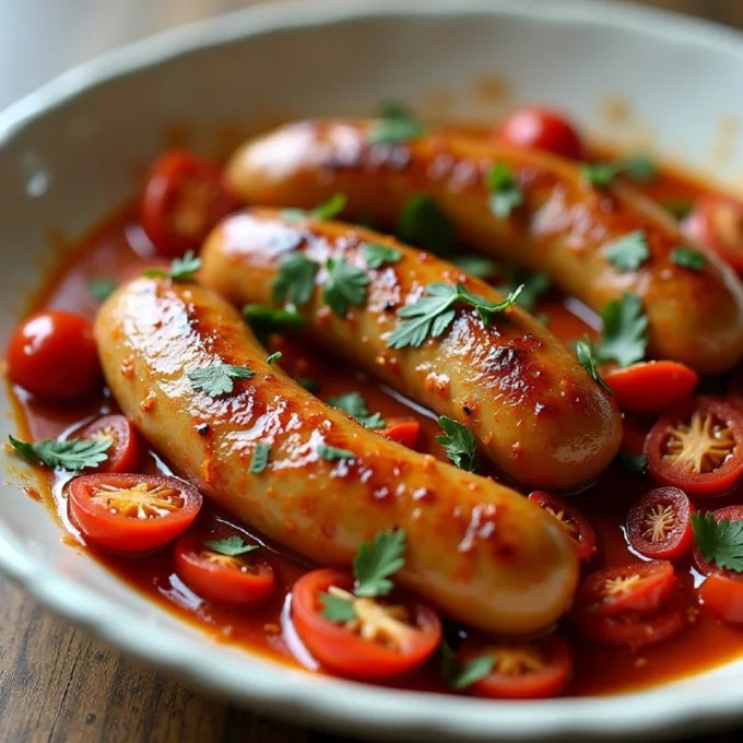 Куриные колбаски с чесноком и сушеными томатами