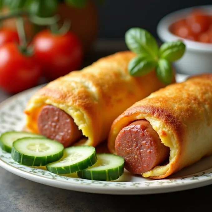 Яичные рулетики с сосисками