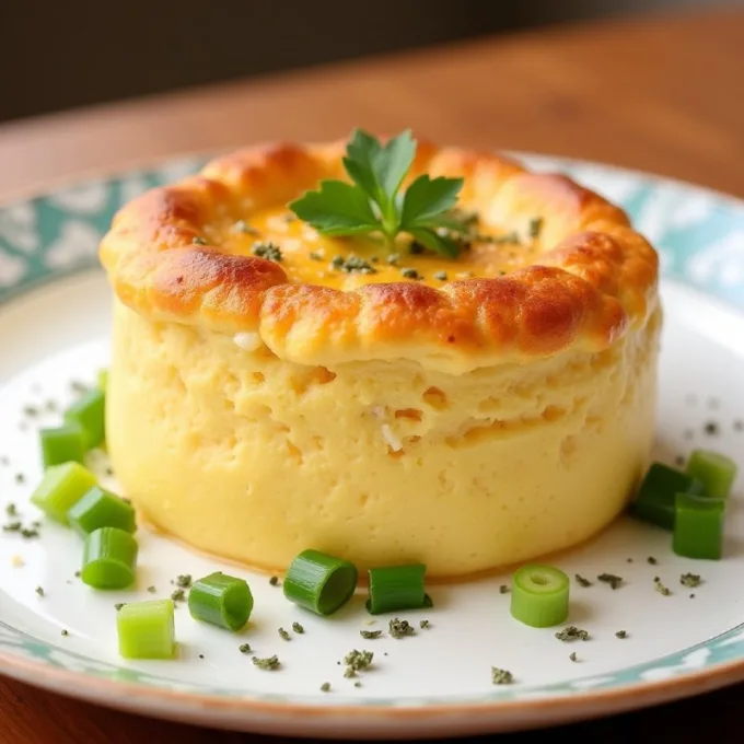 Сливочное суфле с зелёным луком и тимьяном