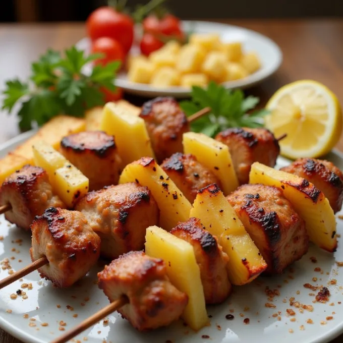 Шашлык из индейки с ананасами