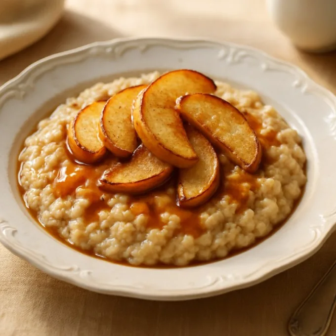 Овсянка с карамелью и яблоками