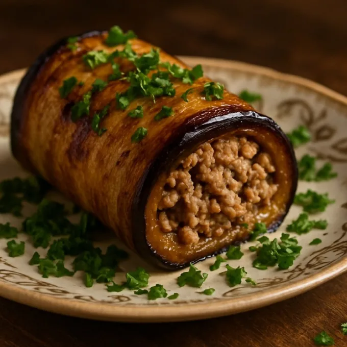 Рулет с фаршем и баклажанами