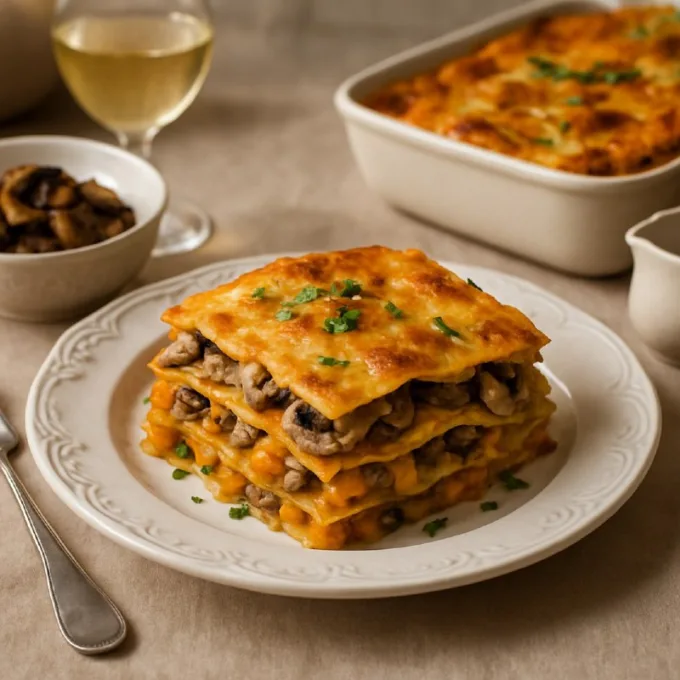 Лазанья из тыквы с грибами