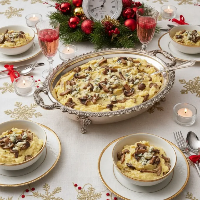 Картофельное пюре с грибами и голубым сыром