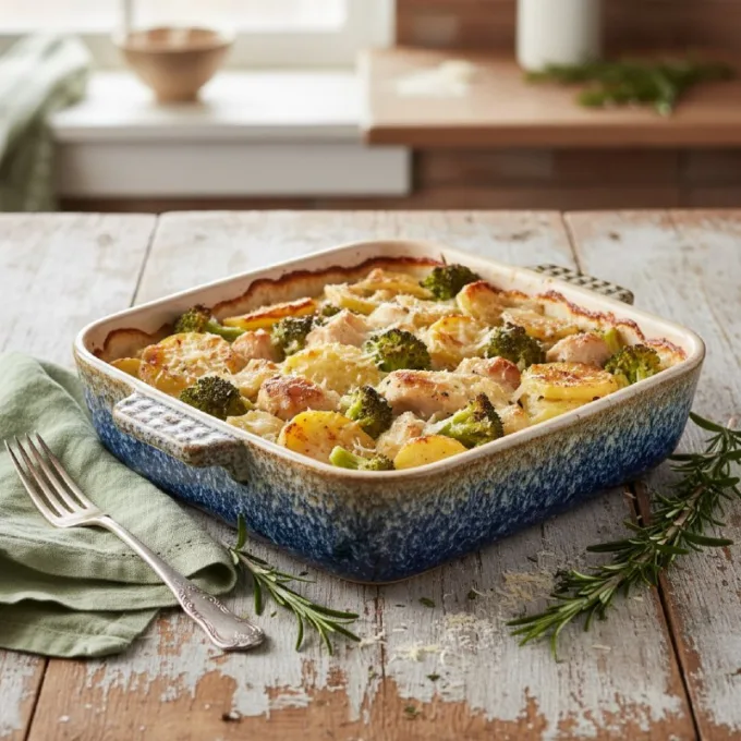 Гратен из картофеля, брокколи и курицы