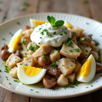 Белковый салат с шампиньонами