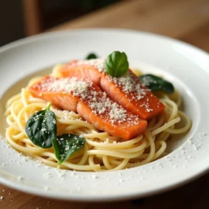 Паста с лососем и шпинатом