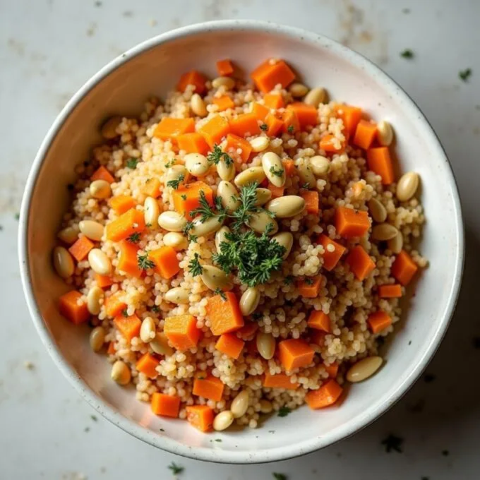 Булгур с морковью семечками и кедровыми орешками