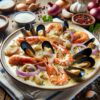 Морепродукты в сливочном соусе с луком и чесноком