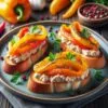 Брускетты с куриным паштетом и запеченным перцем