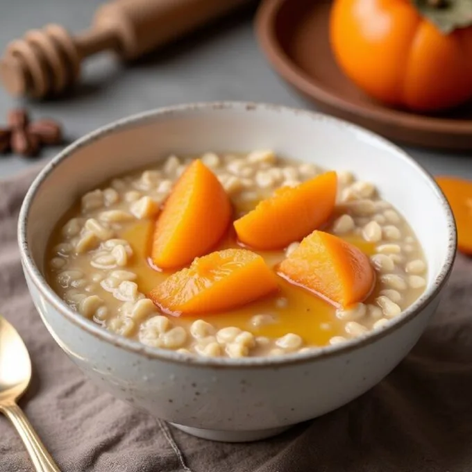 Овсяная каша с мёдом и хурмой