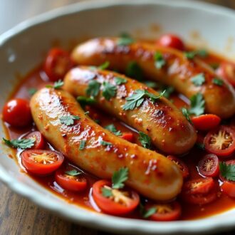 Куриные колбаски с чесноком и сушеными томатами