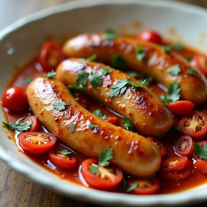 Куриные колбаски с чесноком и сушеными томатами