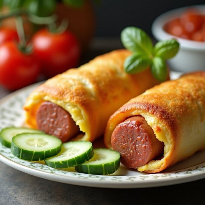 Яичные рулетики с сосисками