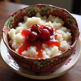 Рисовая каша с вишнёвым соусом