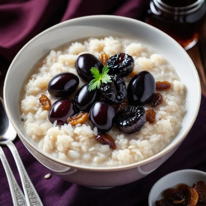 Молочная рисовая каша с черносливом