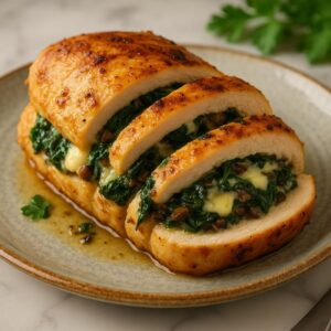 Куриное филе, фаршированное шпинатом и грибами