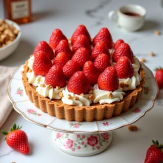 Ореховый тарт со сливочным кремом и клубникой