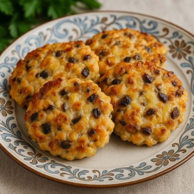 Куриные оладьи с грибами и сыром