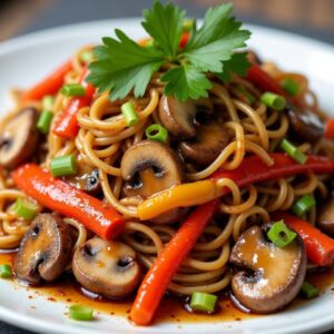 Фунчоза с овощами и грибами