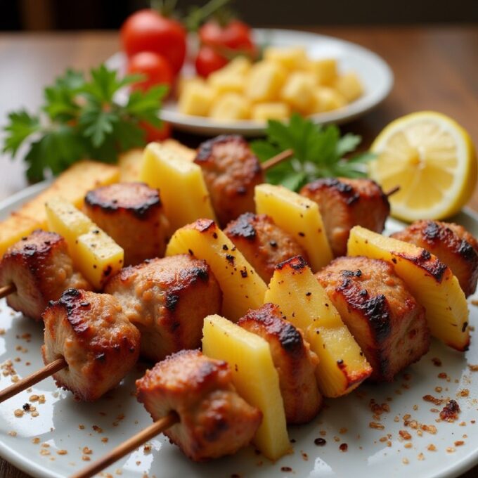 Шашлык из индейки с ананасами