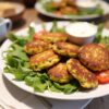 Оладьи из кабачка с красной рыбой