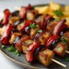 Шашлык из баклажана с беконом на шпажках