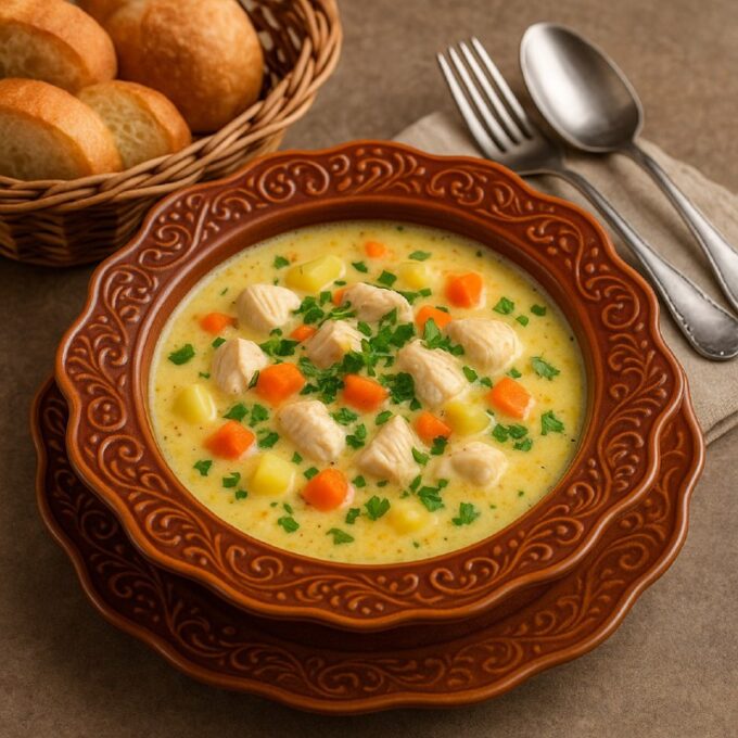 Сырный суп с курицей