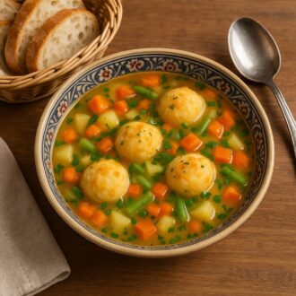 Овощной суп с сырными шариками