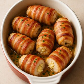 Куриные рулетики в беконе с сыром