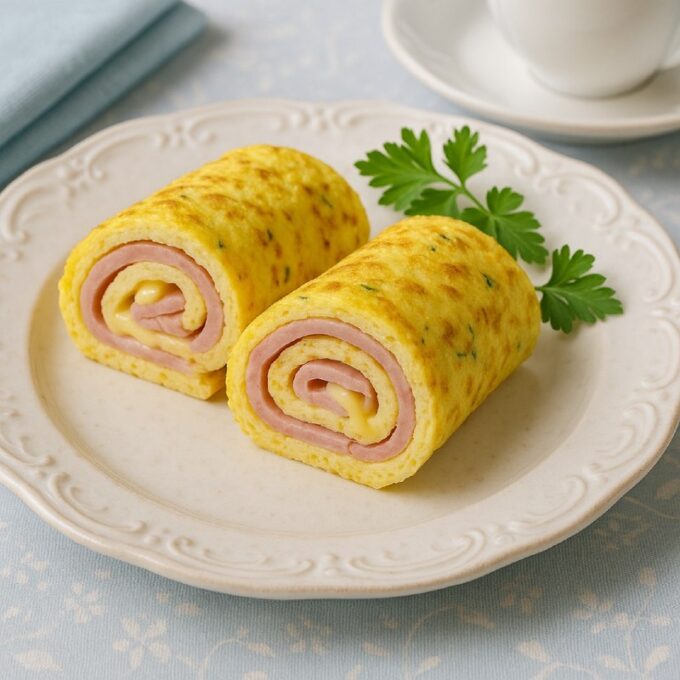 Яичный рулет с ветчиной и сыром