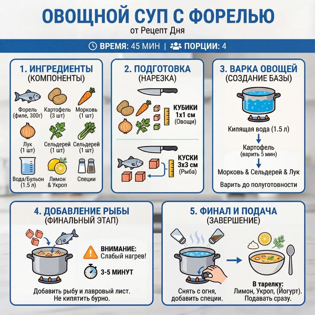 Рецепт Овощного супа с форелью