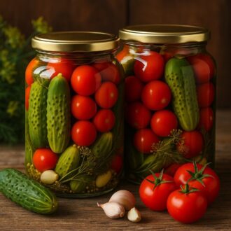 Маринованное ассорти из огурцов и помидоров на зиму