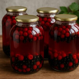 Компот ассорти из вишни, смородины и малины