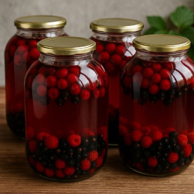 Компот ассорти из вишни, смородины и малины