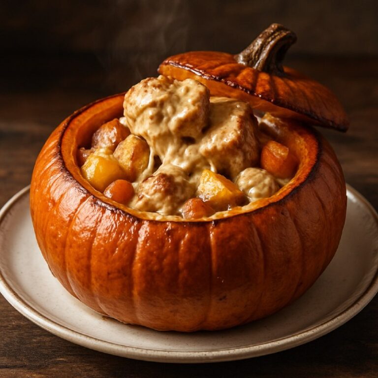 Овощи с мясом, запеченные в тыкве