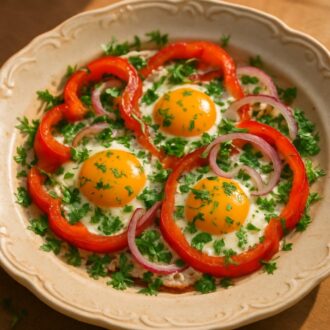 Яичница с болгарским перцем и луком