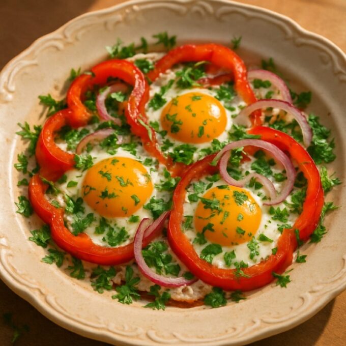 Яичница с болгарским перцем и луком