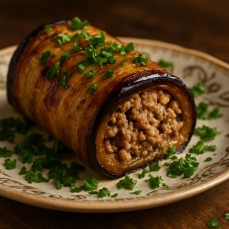 Рулет с фаршем и баклажанами