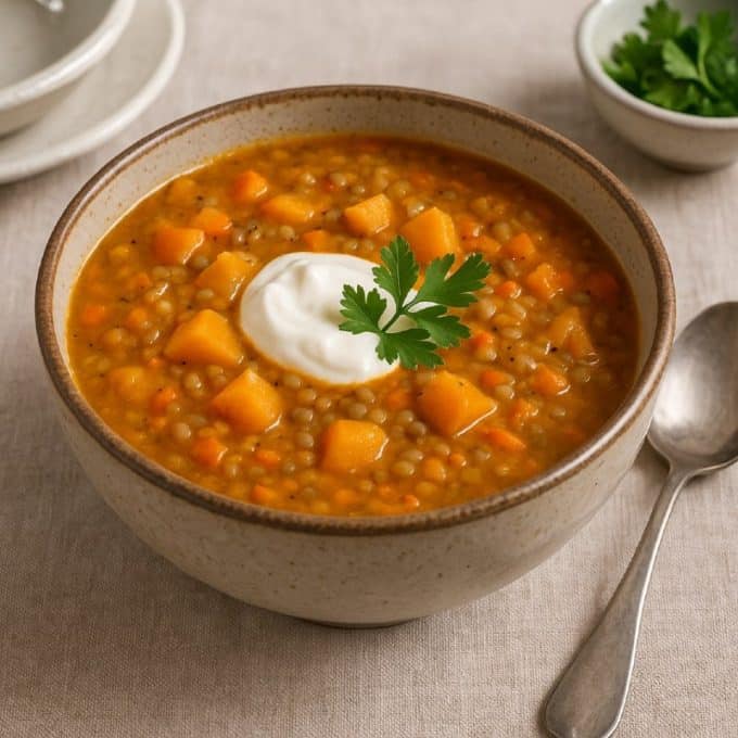 Суп с тыквой и чечевицей