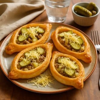 Лодочки из слоёного теста с картофелем